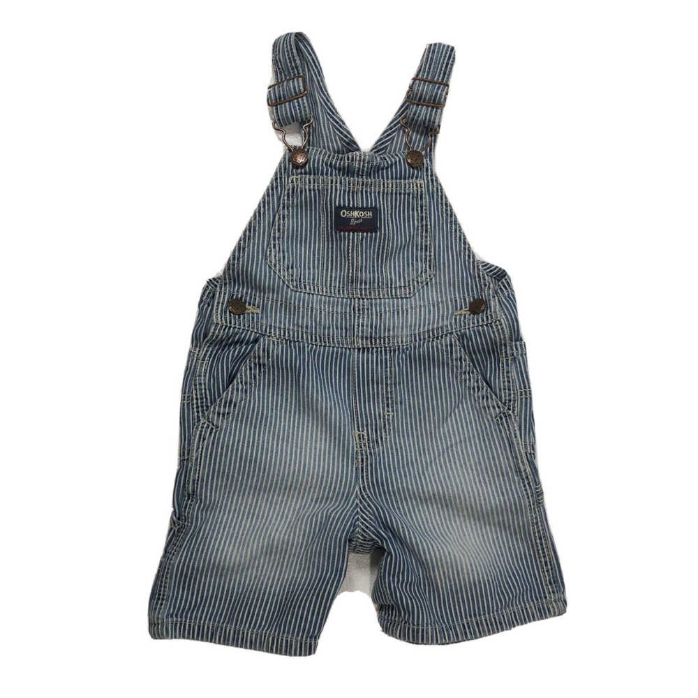 Oshkosh B’Gosh 24 Months Y2K VTG  Engineer Overall Shorts Striped Blue Bibs